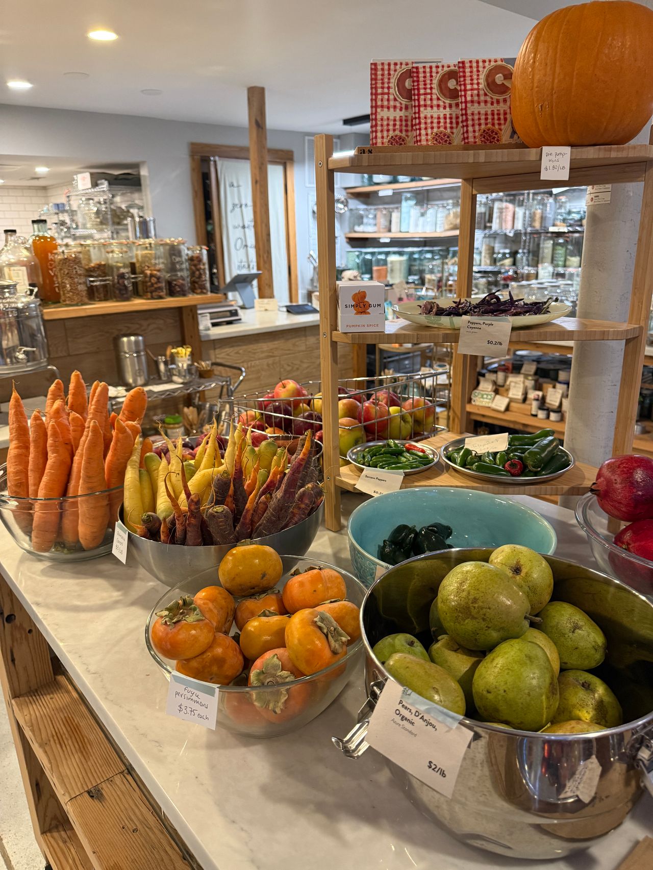 Ultra-seasonal local produce, carrots, persimmons, pears