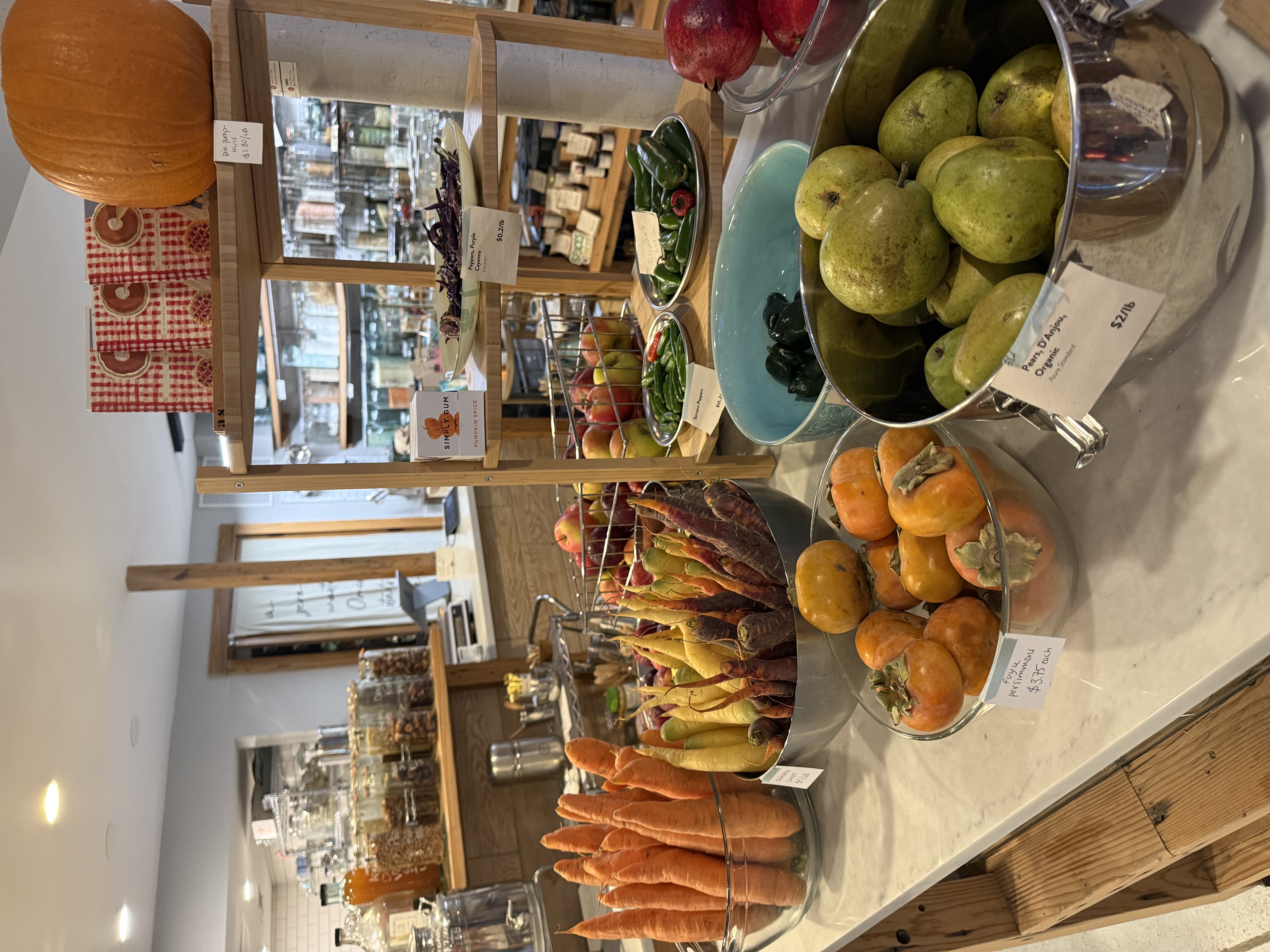 Ultra-seasonal local produce, carrots, persimmons, pears