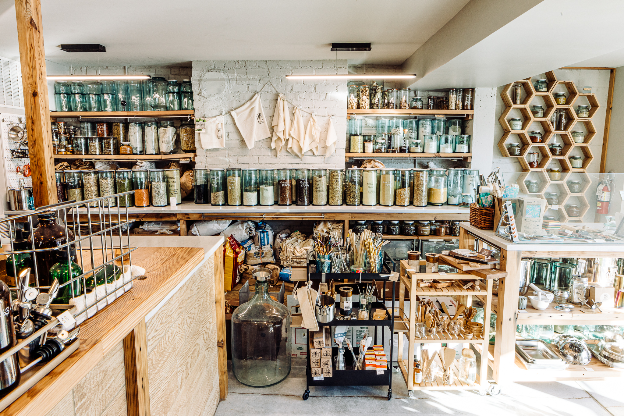 Wide shot of Exist Green's refill market inside a renovated 1907 Dundee home