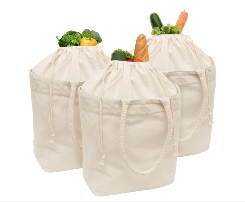 Organic Cotton Mart - 100% Organic Cotton Canvas Grocery Tote with Drawstring reusable