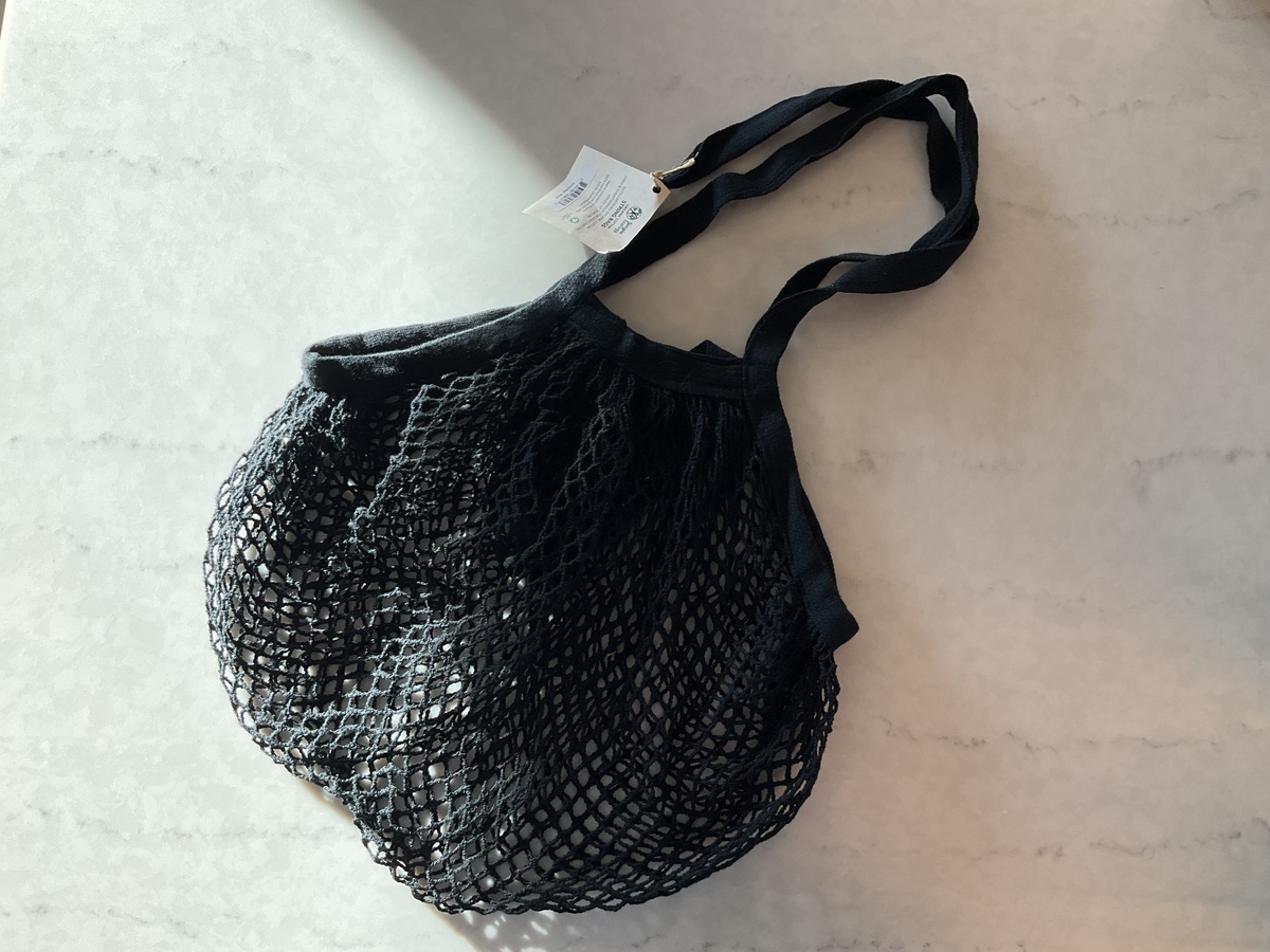 Simple Ecology - Organic Cotton String Bag, Black Color gots-certified organic cotton fabric