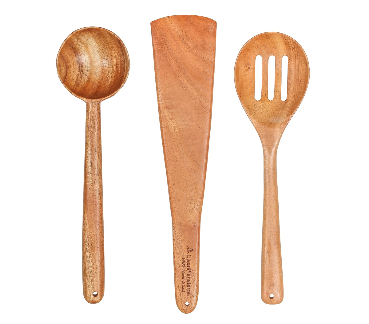 Brush with Bamboo - Pure Neem Wood Kitchen Utensils - Set of 3