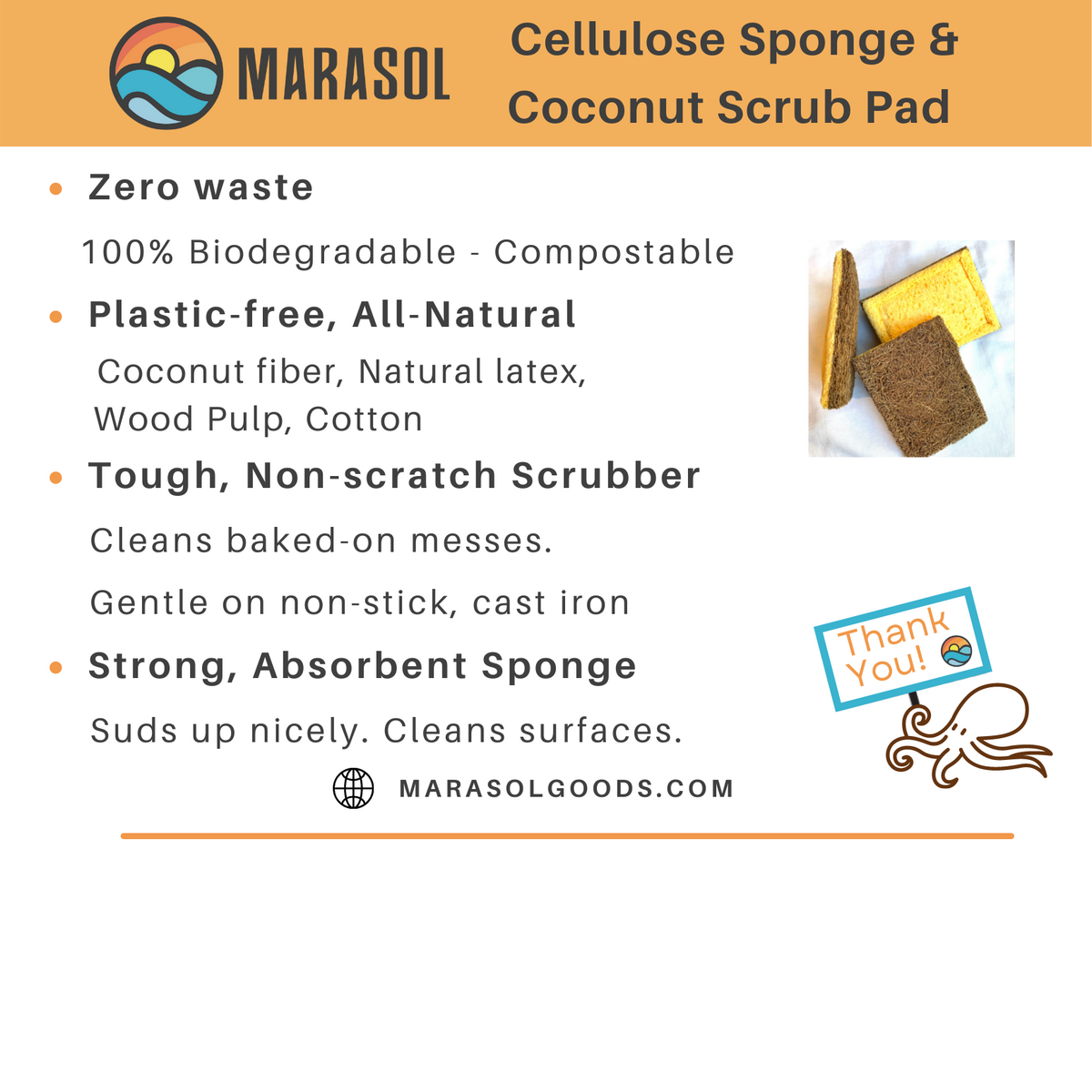 Marasol - Cellulose Sponge + Coconut Scrub Pad coconut husk fibers - image 4