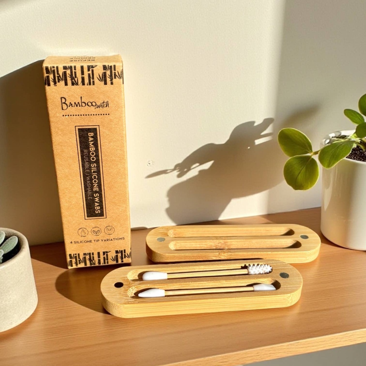 Bamboo Switch - Reusable Silicone Buds (Swabs) with Wood Case a smooth bamboo handle - image 2