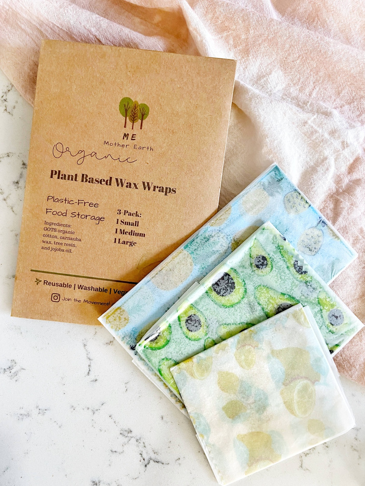 Me Mother Earth – Plant-Based Wax Wraps (pack of 3) 715706573122 Me Mother Earth - Plant-Based Wax Wraps (pack of 3) organic cotton - image 6