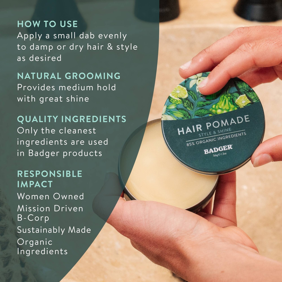 Badger - Badger Hair Pomade, Nourishes Hair & Scalp, Medium Hold organic beeswax - image 5