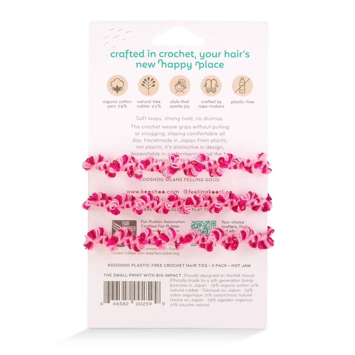 Kooshoo - Crochet Hair Ties: Hair Health, Organic Elastics, Hot Jam organic cotton