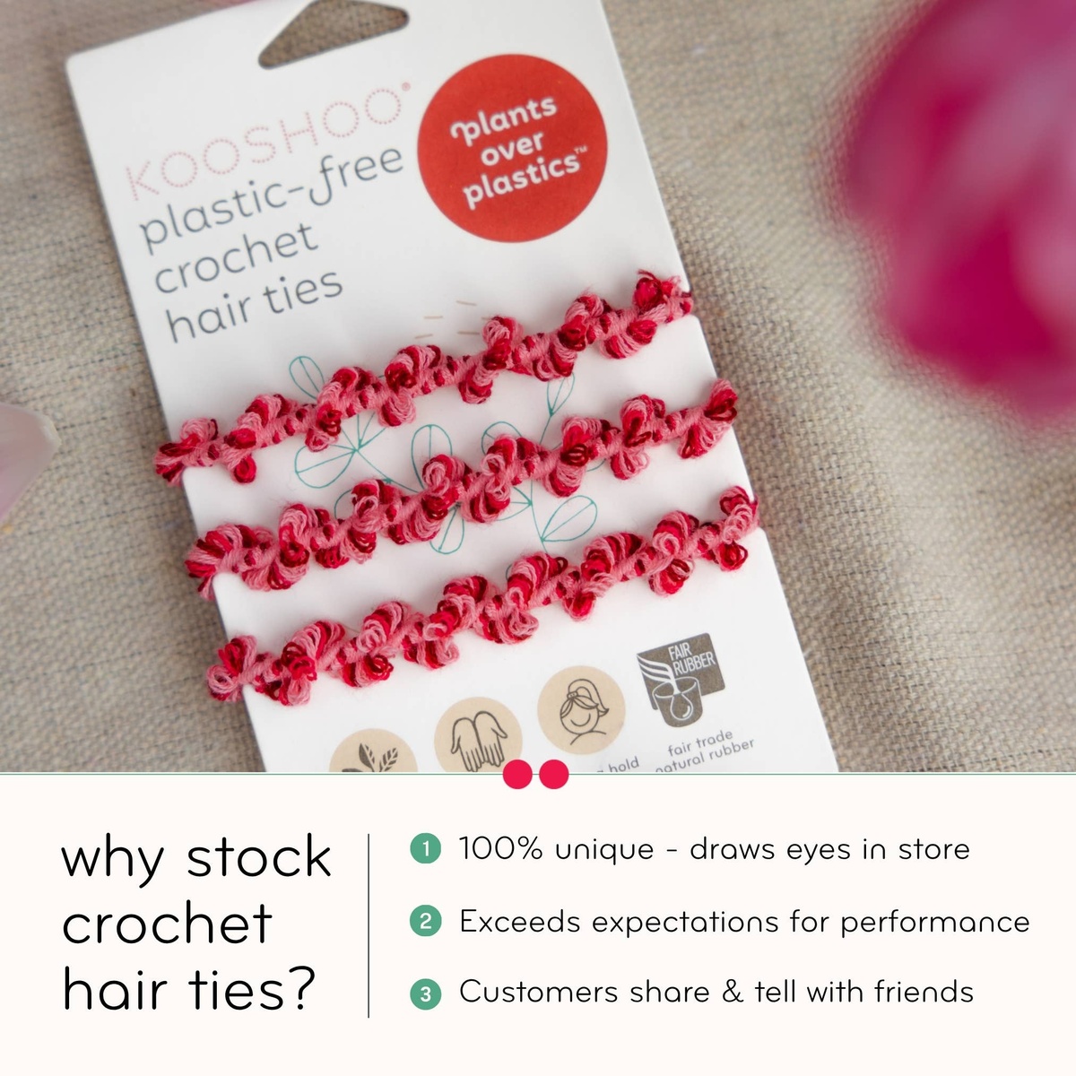 Kooshoo - Crochet Hair Ties: Hair Health, Organic Elastics, Hot Jam organic cotton