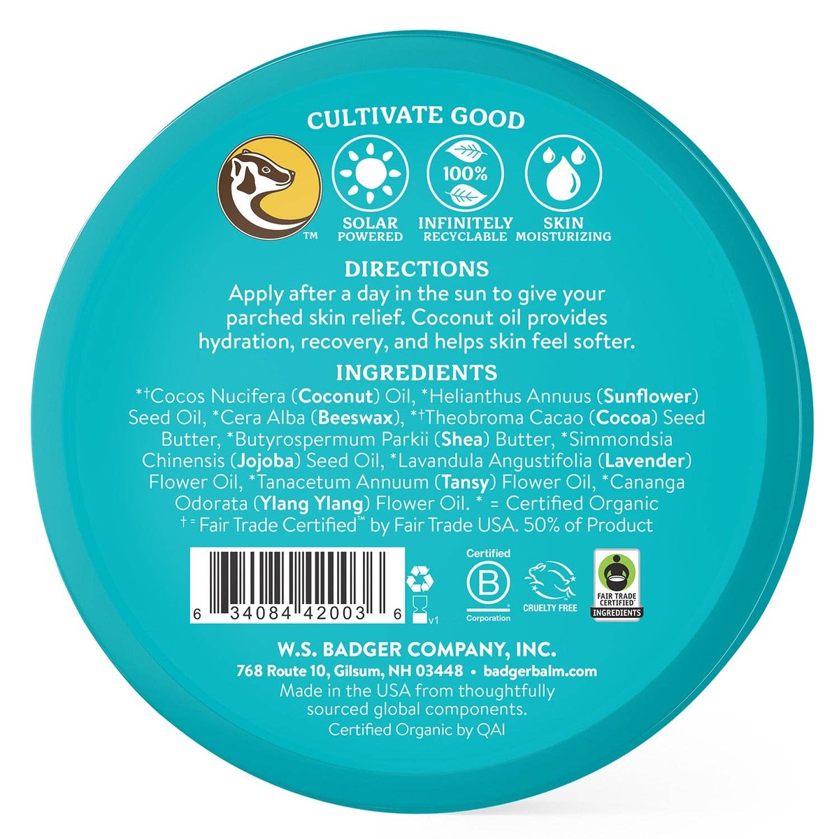 Badger – Badger Coconut After Sun Balm, Soothing Sunburn Relief 634084420036 Badger - Badger Coconut After Sun Balm, Soothing Sunburn Relief organic coconut oil - image 2