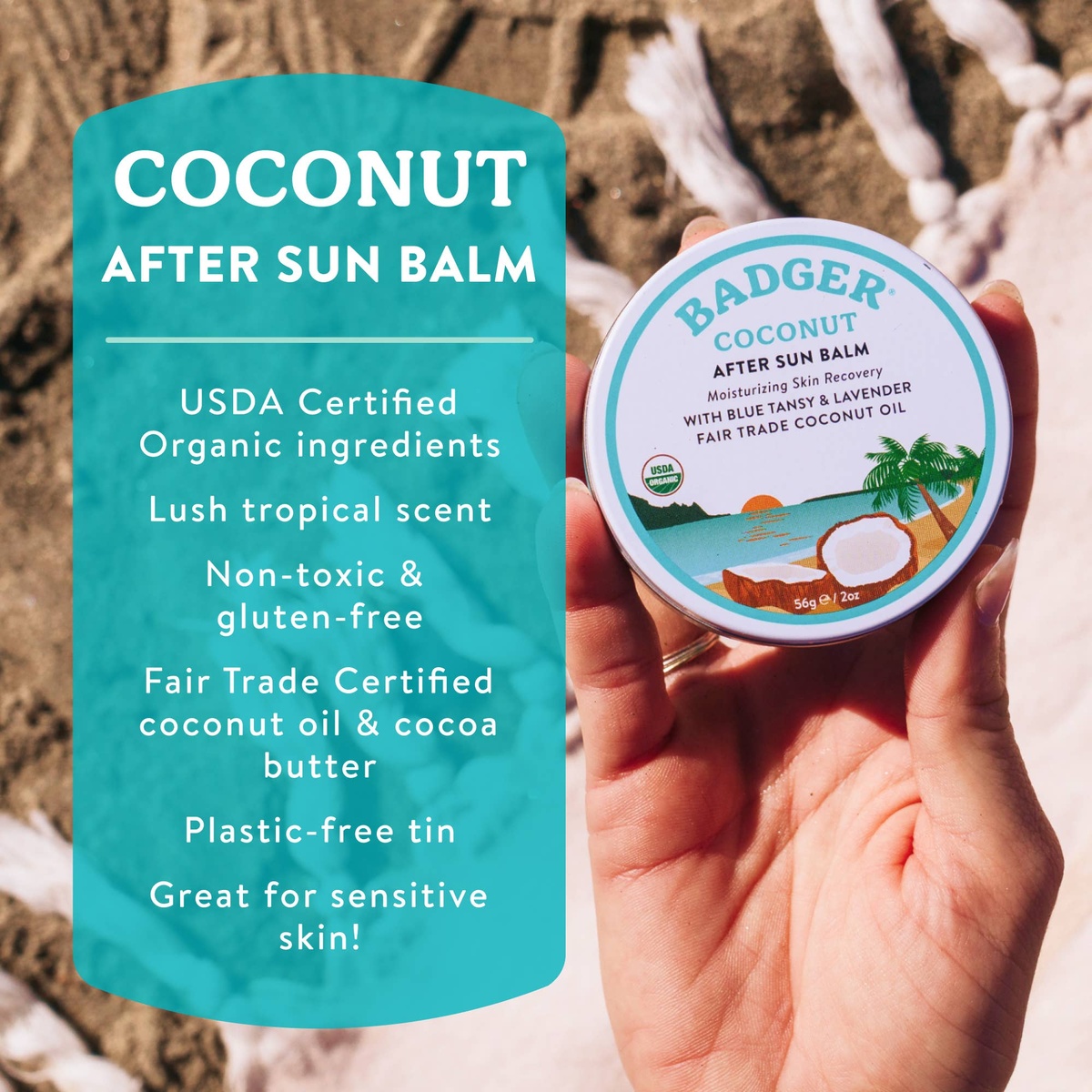 Badger – Badger Coconut After Sun Balm, Soothing Sunburn Relief 634084420036 Badger - Badger Coconut After Sun Balm, Soothing Sunburn Relief organic coconut oil - image 3