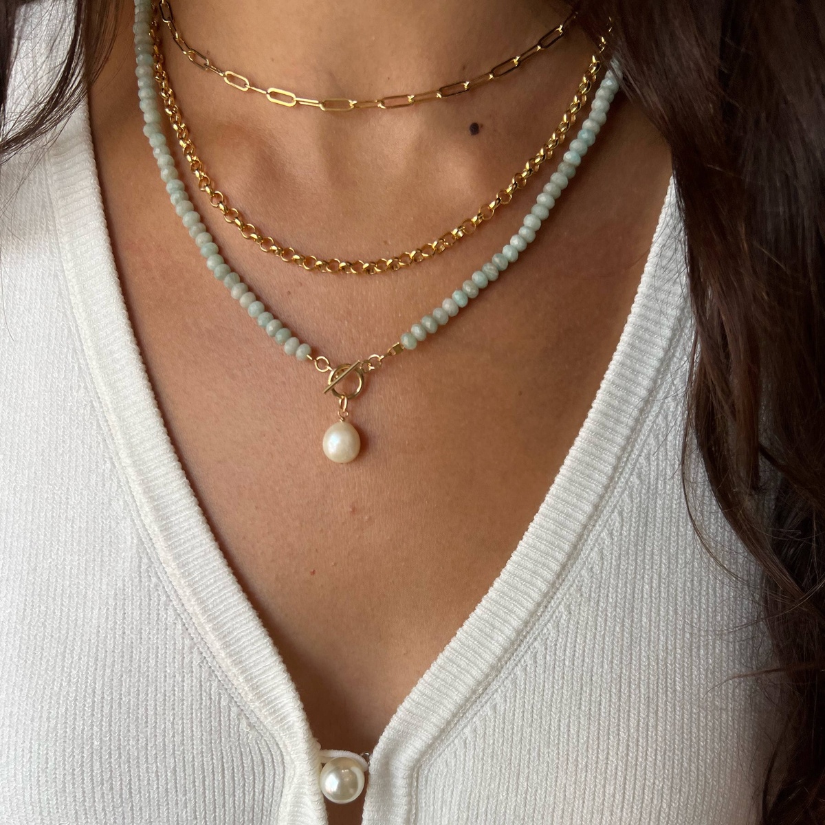 True by Kristy Jewelry – Amazonite and Fresh Water Pearl Necklace JWLRYAMPLN True By Kristy Jewelry - Amazonite and Fresh Water Pearl Necklace natural freshwater pearl drop - image 2