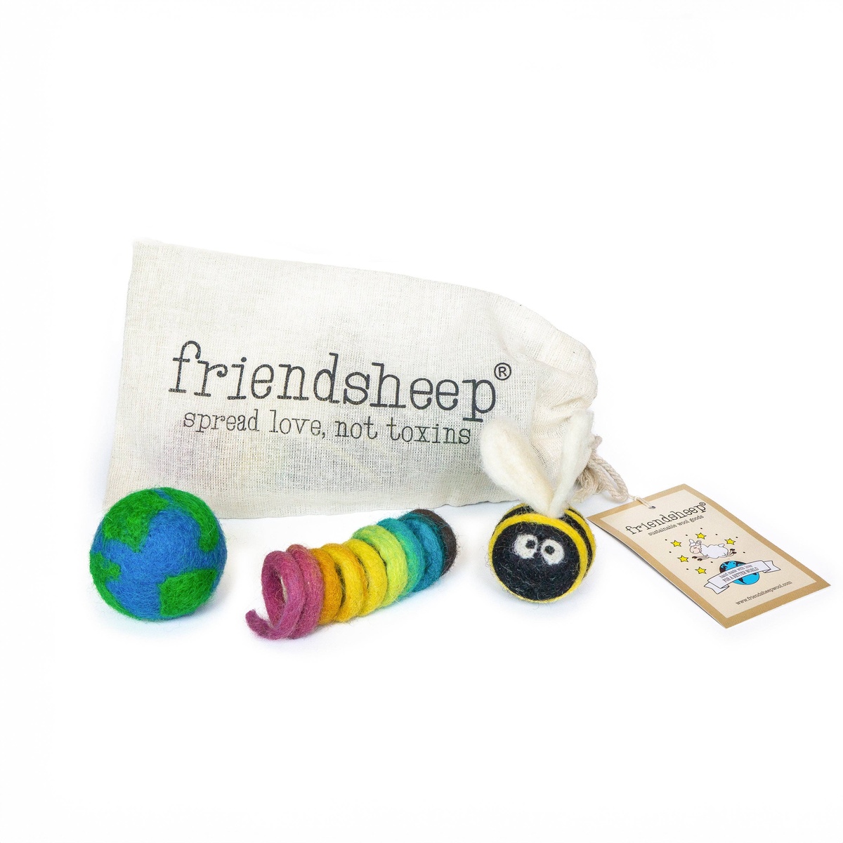 Friendsheep - "Cats For The Planet" Wool Eco Toys (Set of 3) plastic-free
