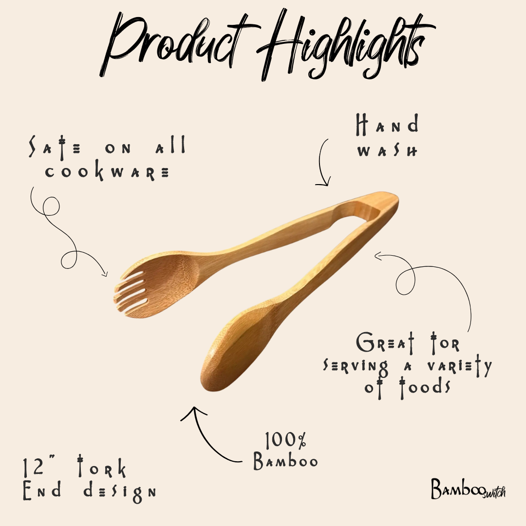 Bamboo Switch - Bamboo Serving Tongs (Spoon-End or Fork-End) plastic-free - image 2