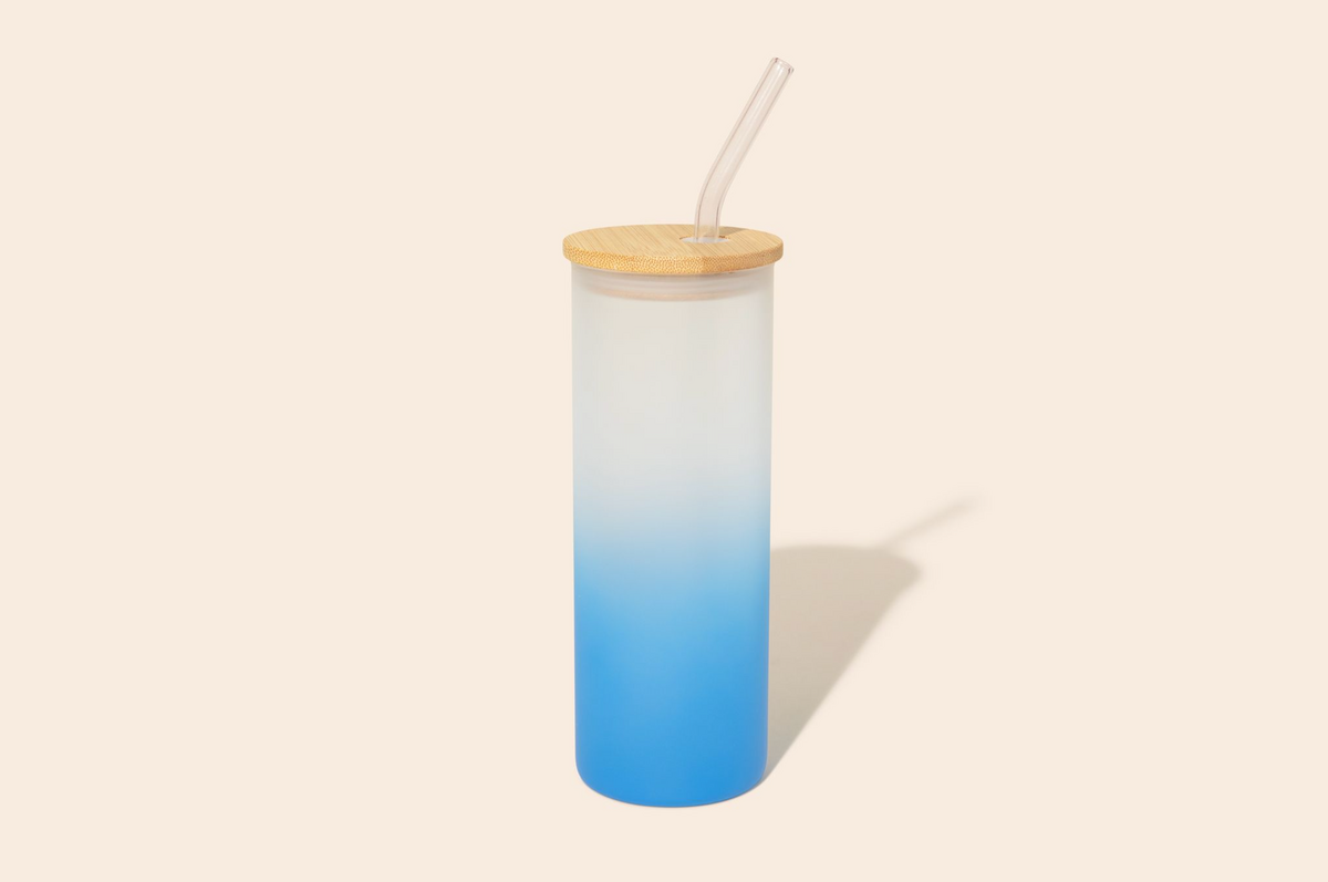 Bamboo Switch - Colored Tall Glass Cup with Glass Straw**** chemical-free