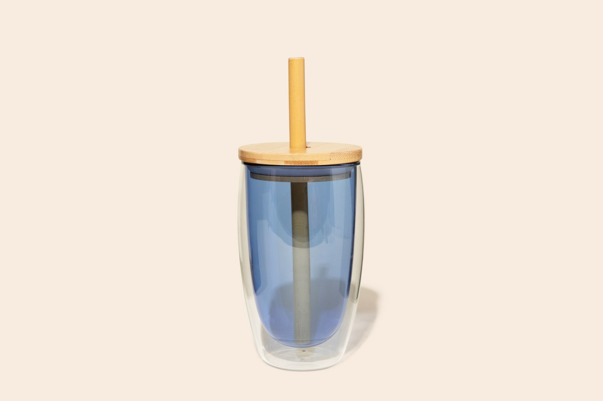 Bamboo Switch - Reusable Glass Tumbler Cup + Bamboo Straw****