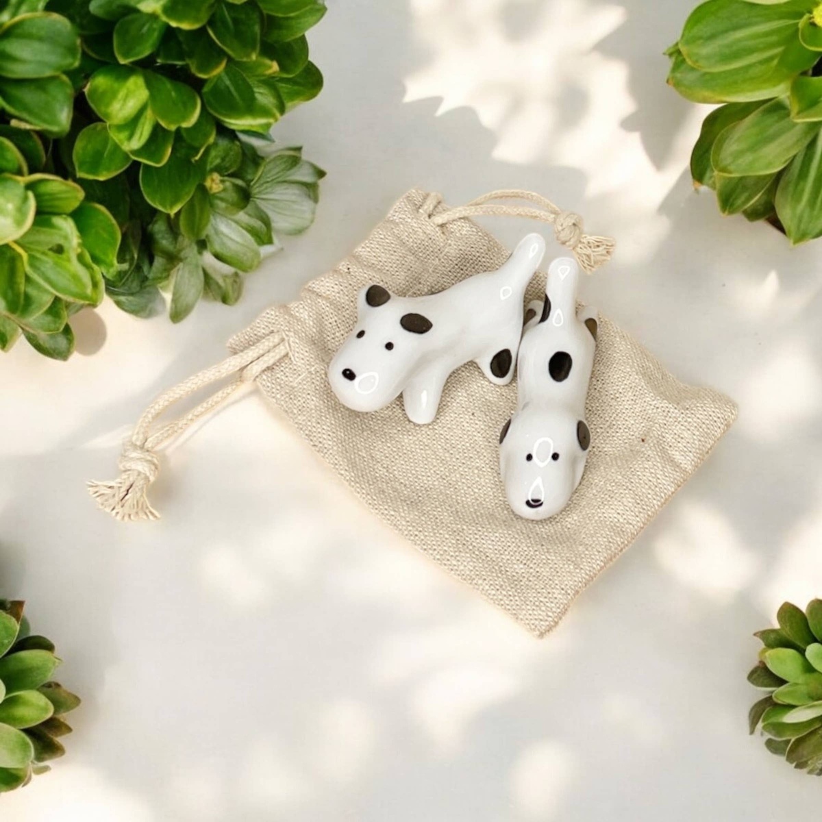 Bamboo Switch - Set of 2 Ceramic Chopstick Rests organic cotton bag - image 3