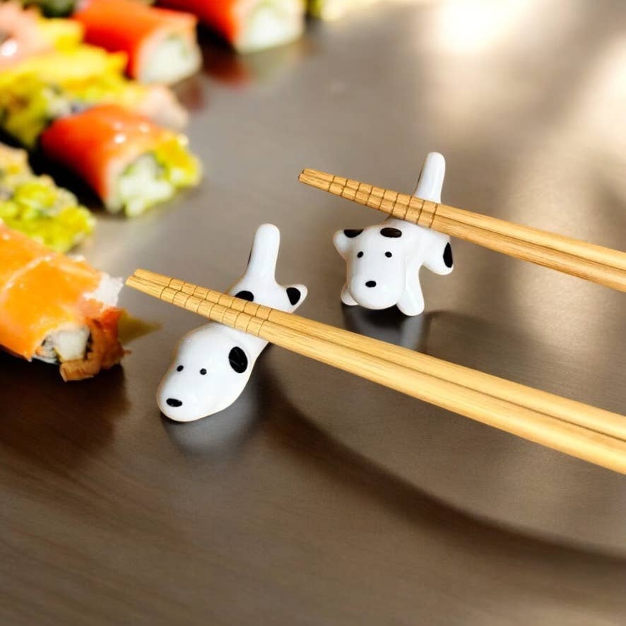 Bamboo Switch - Set of 2 Ceramic Chopstick Rests organic cotton bag - image 2