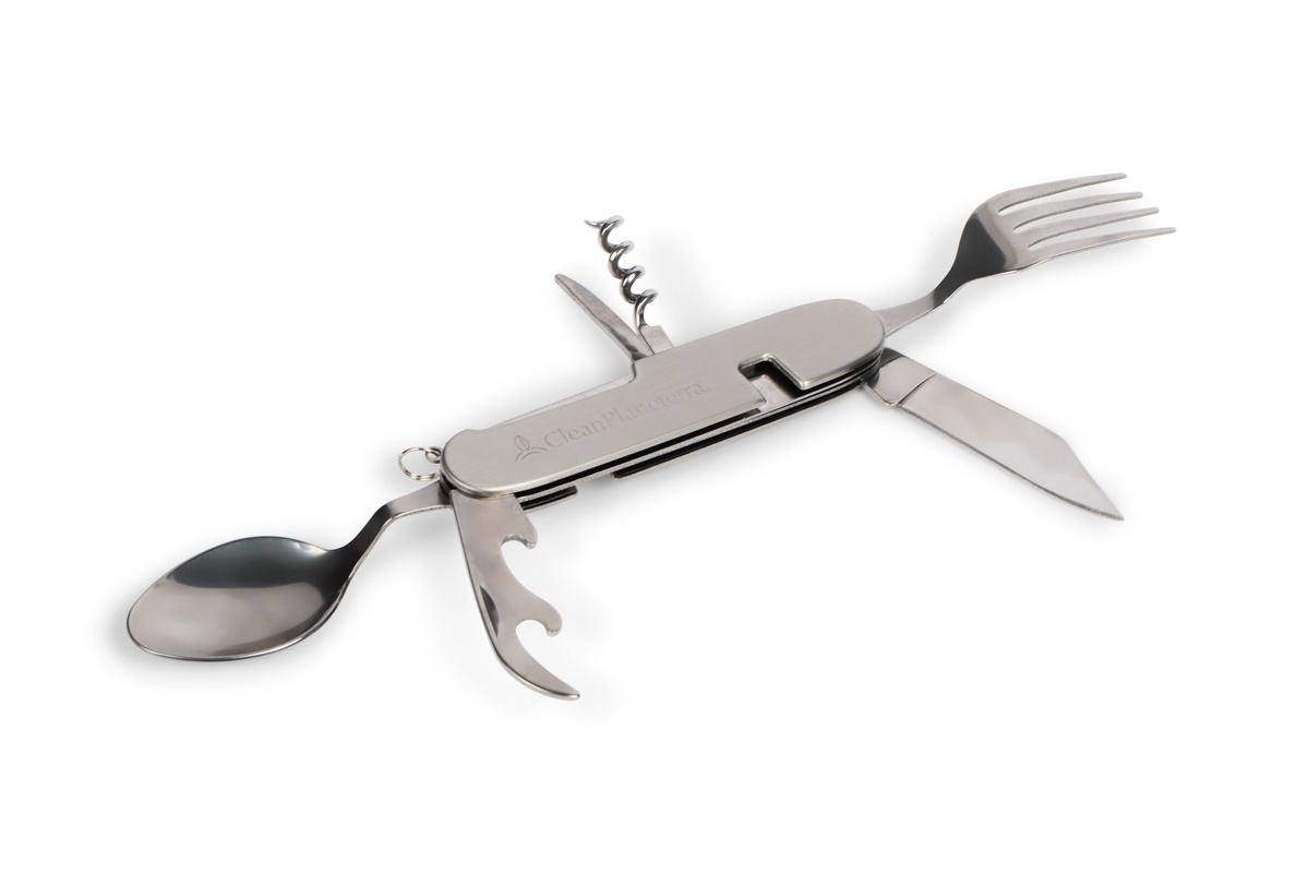 Brush with Bamboo - Folding Utensil Multi-Tool stainless steel reusable