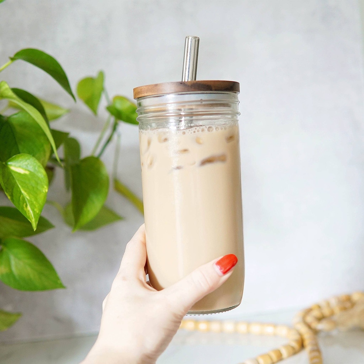 Forest Cove Home – Blank Straight Mason Jar Cups + Acacia Lid + Straw N628999 Forest Cove Home - Blank Straight Mason Jar Cups + Acacia Lid + Straw