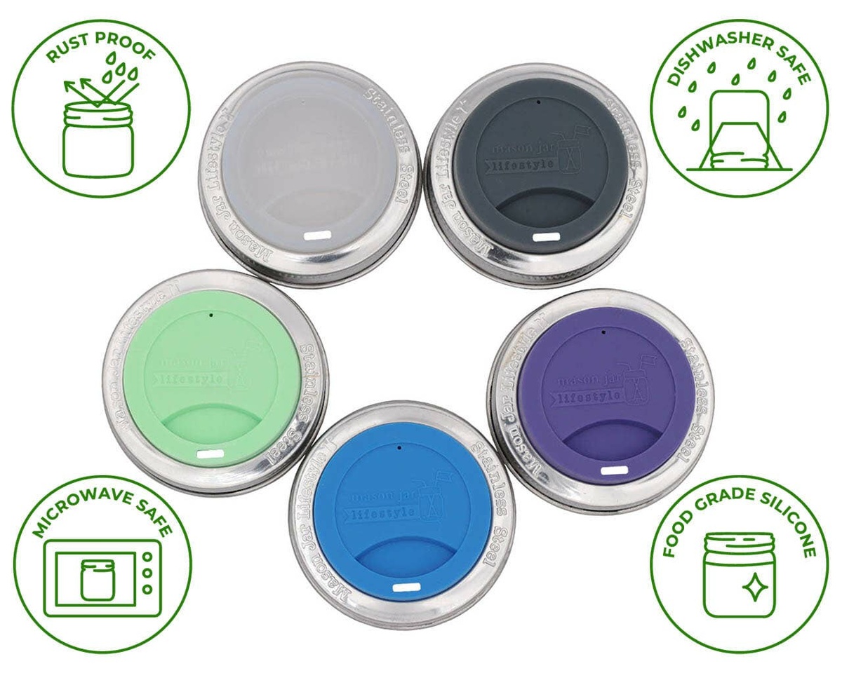 Mason Jar Lifestyle - Silicone Drinking Lid with Stainless Steel Band for Jars bpa-free - image 32