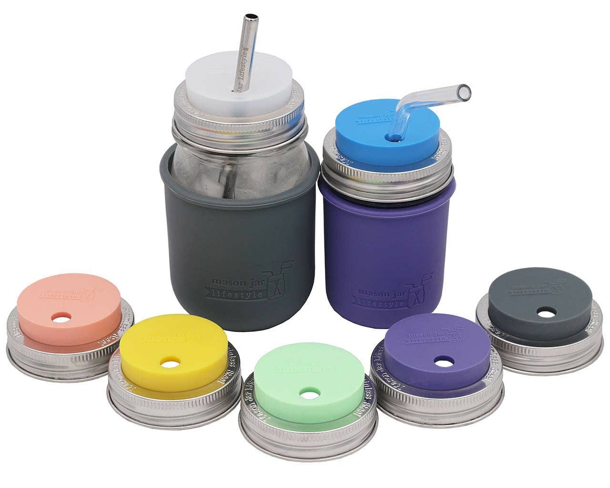 Mason Jar Lifestyle - Silicone Straw Hole Tumbler Lid with Stainless Steel Band for Mason Jars lfgb-certified - image 4
