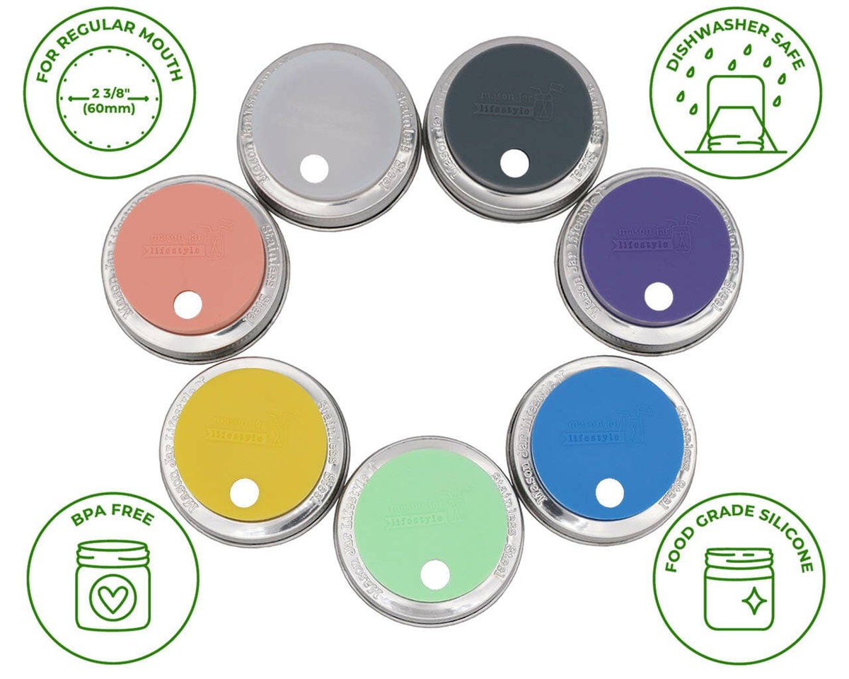 Mason Jar Lifestyle - Silicone Straw Hole Tumbler Lid with Stainless Steel Band for Mason Jars lfgb-certified - image 2