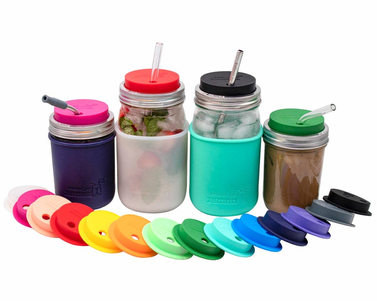 Mason Jar Lifestyle - Silicone Straw Hole Tumbler Lid with Stainless Steel Band for Mason Jars lfgb-certified - image 3