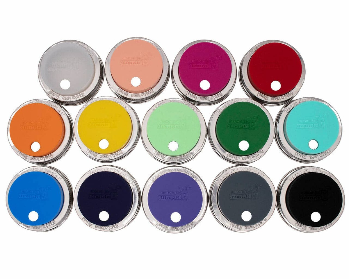 Mason Jar Lifestyle – Silicone Straw Hole Tumbler Lid with Stainless Steel Band for Mason Jars
