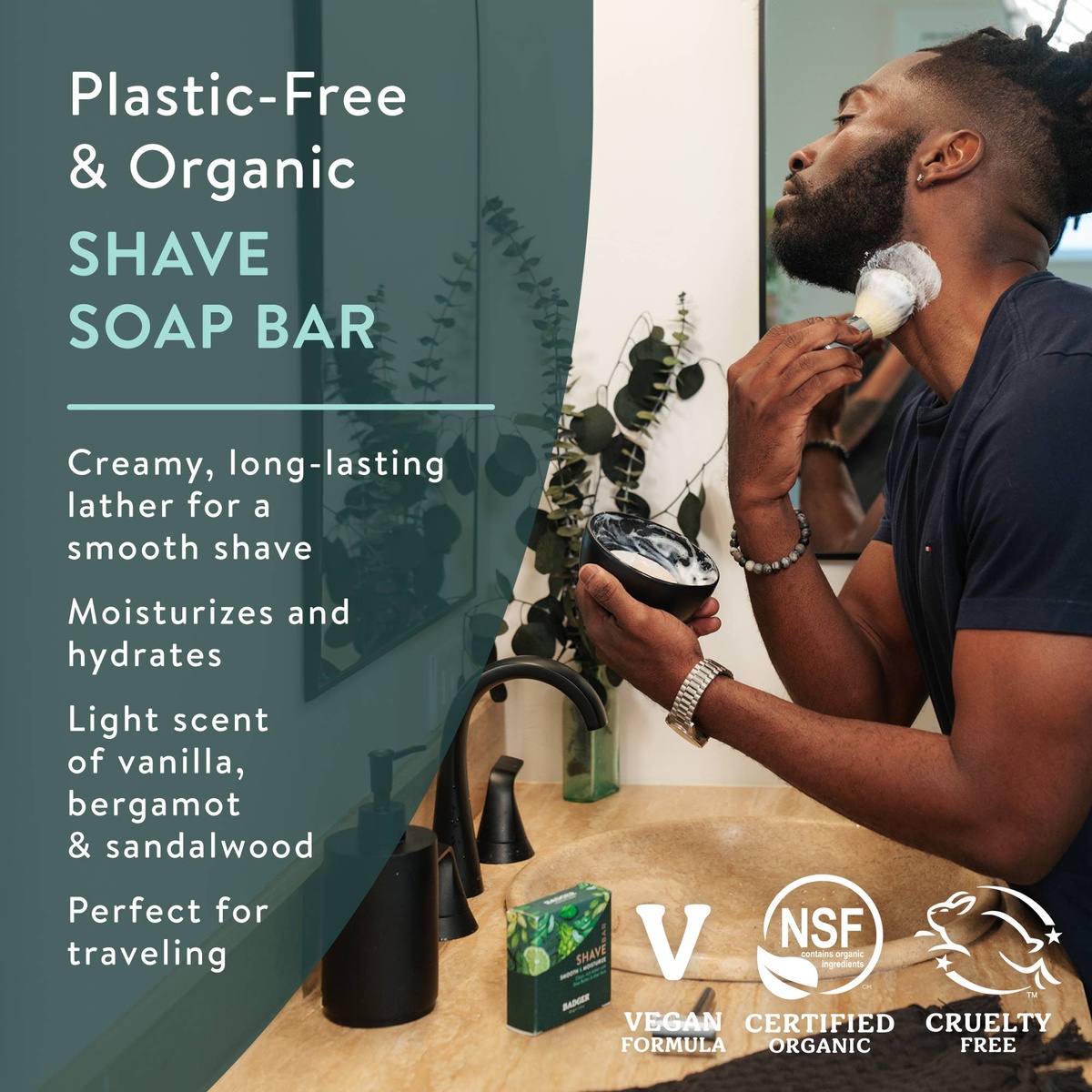Badger – Shave Bar, Organic Moisturizing Shave Soap 13020 Badger - Shave Bar, Organic Moisturizing Shave Soap organic ingredients incl - image 2