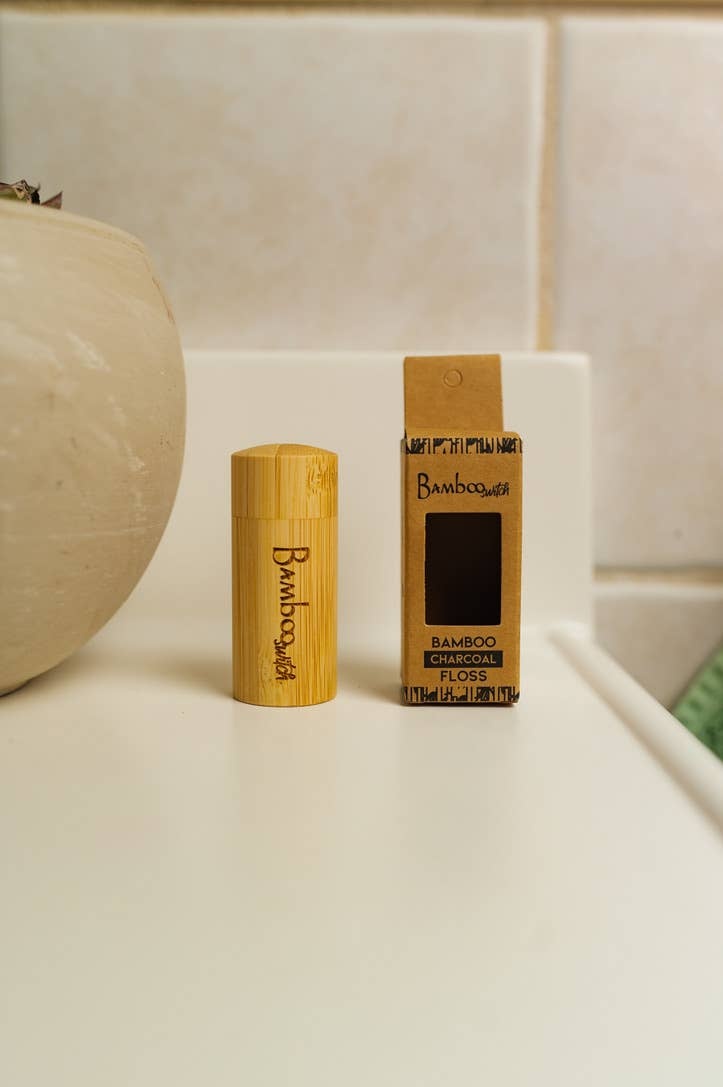 Bamboo Switch - Bamboo Charcoal Floss + Bamboo Refill Dispenser compostable