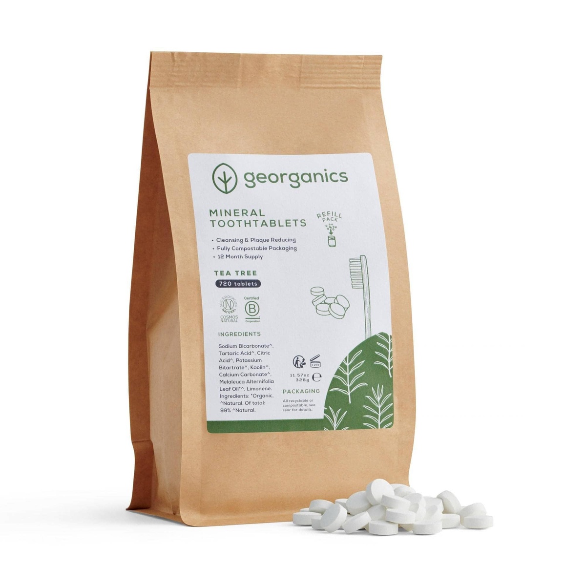 Georganics - Mineral Tooth Tablets (Fluoride-Free) - 1 year supply natural powders like calcium carbonate