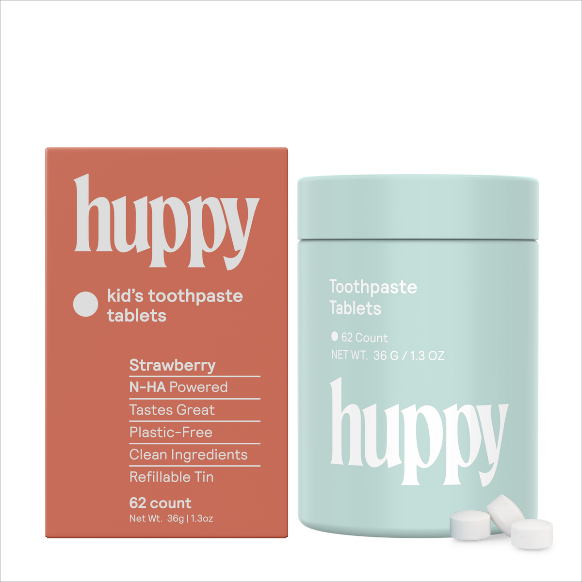 Huppy - Fluoride-Free Pre-Filled Toothpaste Tablets (62-count) refillable - image 4