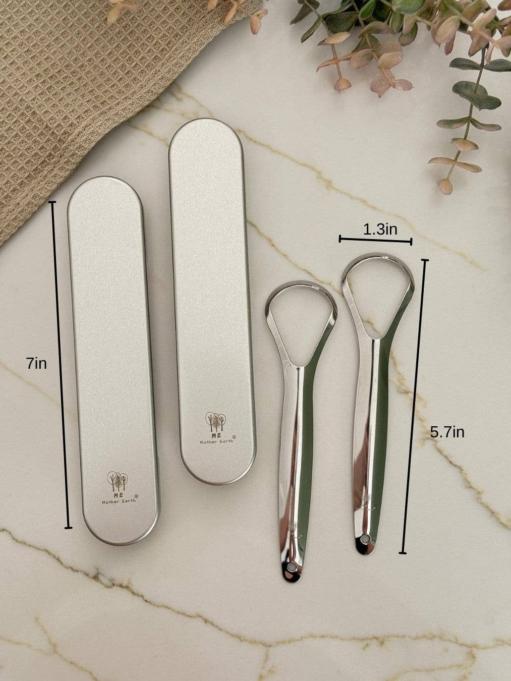 Me Mother Earth - Stainless Steel Tongue Scrapers- 2pk with Travel Tins reusable - image 5