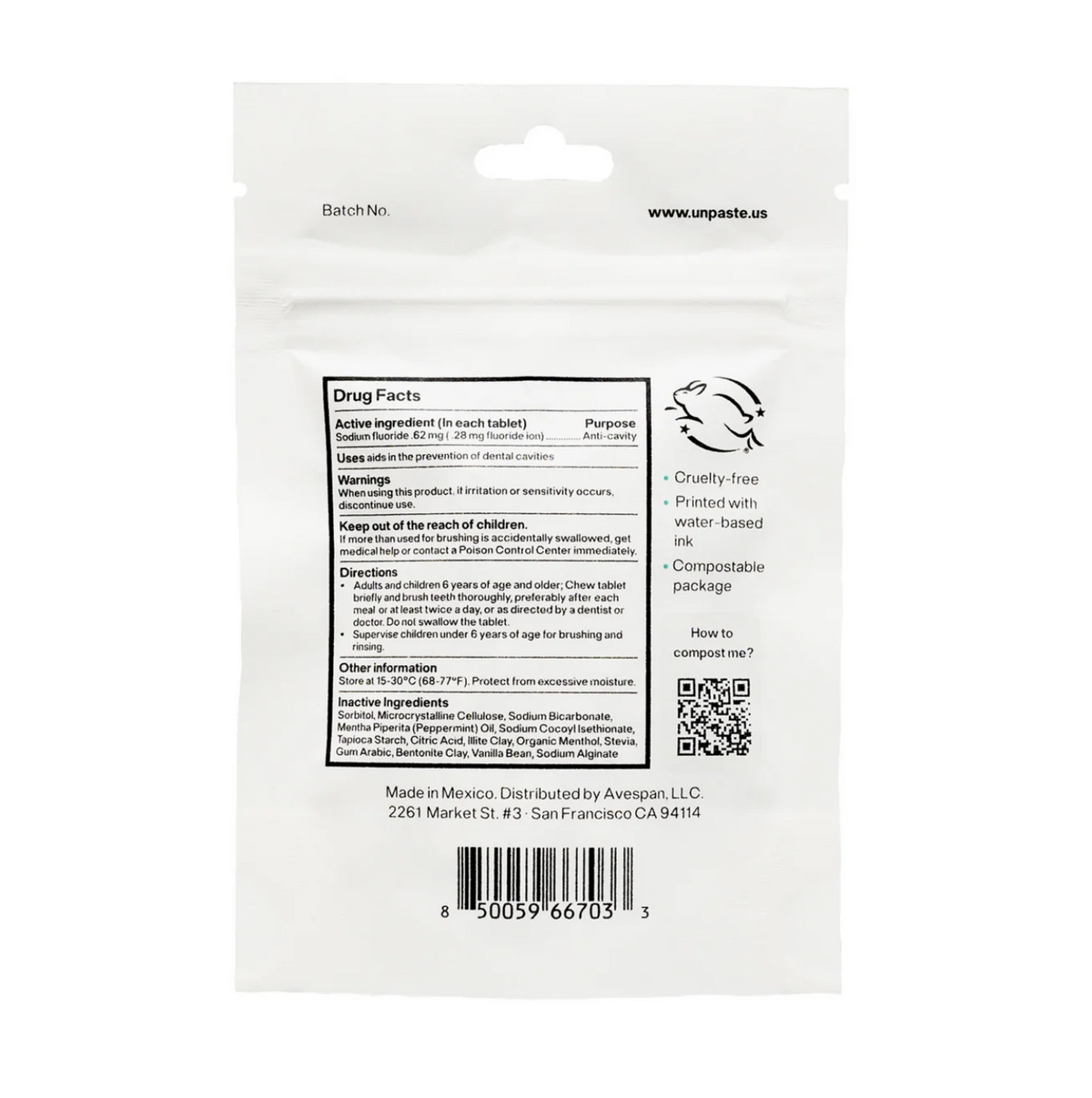 Unpaste - Fluoride Toothpaste Tablets - Mint organic menthol - image 2