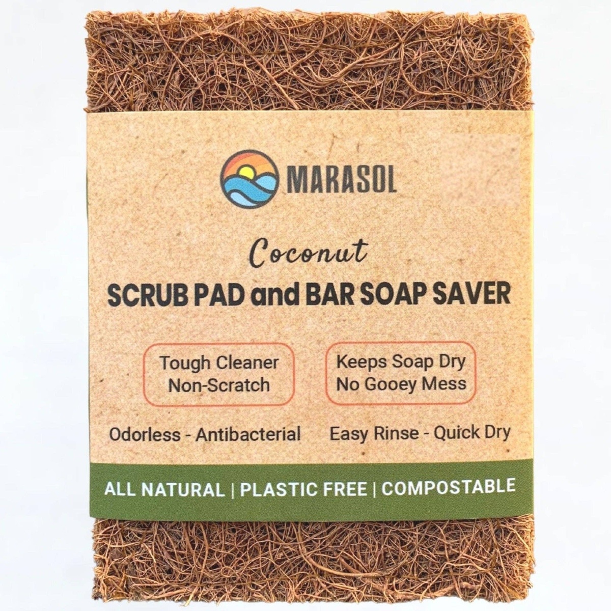 Marasol - Coconut Fiber Scrub Pad, Soap Rest (2-Pack) coconut husk fiber