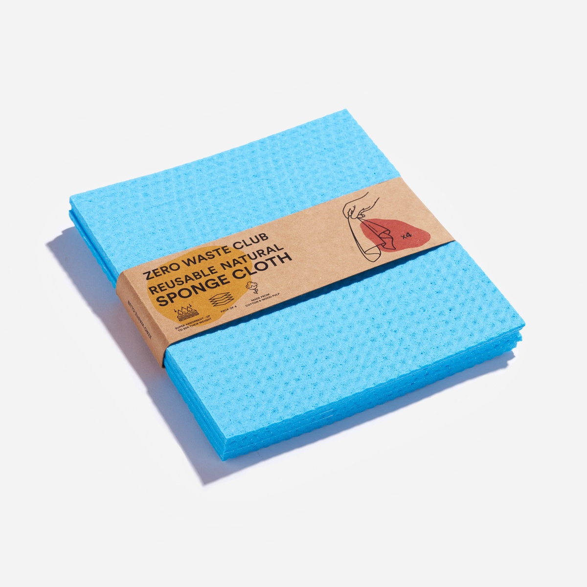 Zero Waste Club - Reusable Cellulose Sponge Cloth - Pack of 4 plastic-free